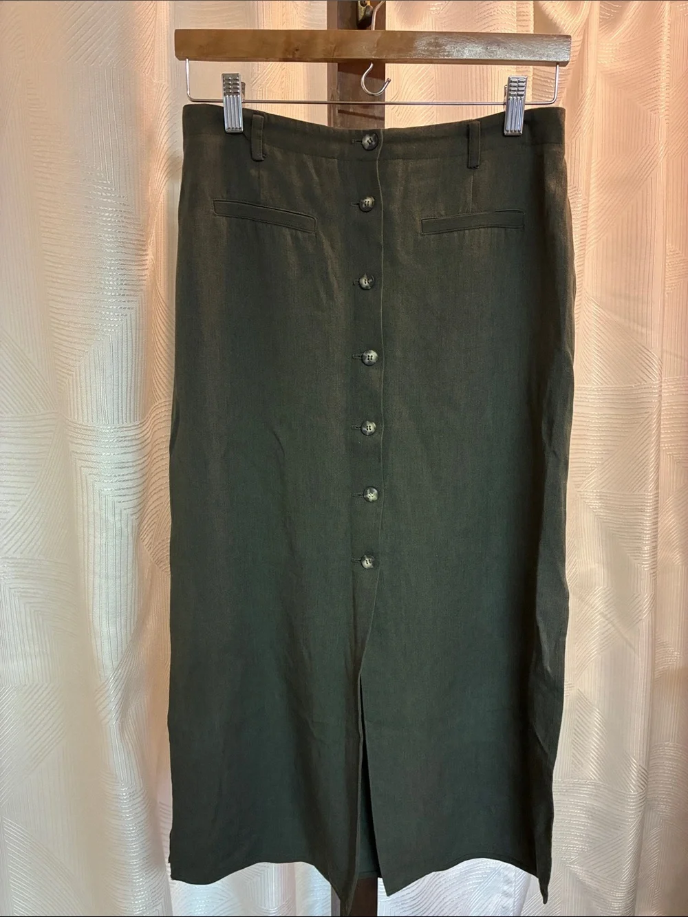 Ann Taylor Olive Green Button-Front Maxi Skirt